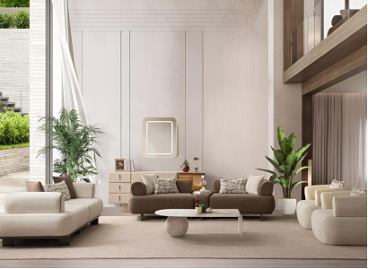 Luxuriöse Beige Couchgarnitur Designer 4-Sitzer Polstersessel 4tlg