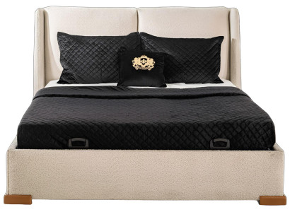 Edles Beiges Doppelbett Schlafzimmer Textilbett Holzgestell Möbel