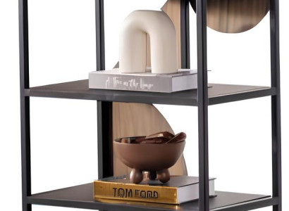 Elegantes Bücherregal im modernen Design mit Metall- und Holzakzenten