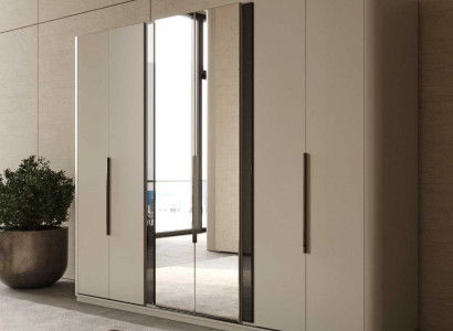 Eleganter 6-türiger Kleiderschrank Stauraumschrank Holz Glasschrank