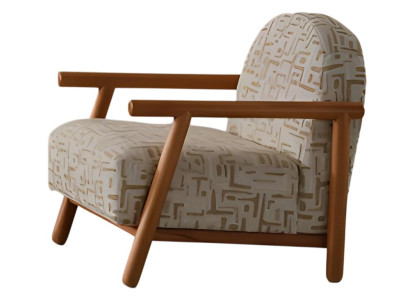 Beiger Sessel mit geometrischem Muster und Holzgestell stilvolle Möbel