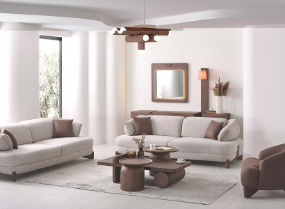 Elegantes Sofa-Set mit braunen Akzenten Komfort und Stil Grau Möbel Hochwertig