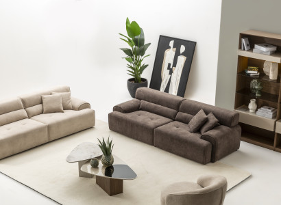 Wohnzimmer-Set mit 2x 4-Sitzer Couchtisch Beistelltisch und Vitrine