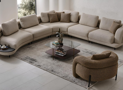Moderne Wohnzimmergarnitur Beiges Ecksofa Designer Polstersessel
