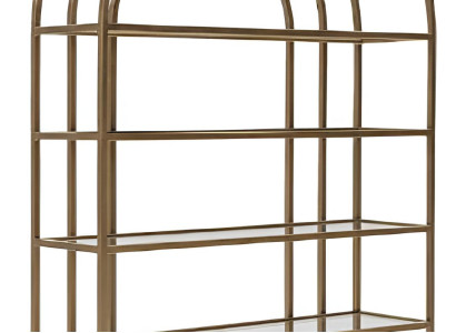 Elegantes Bücherregal mit Bogenrahmen aus goldfarbenem Metall