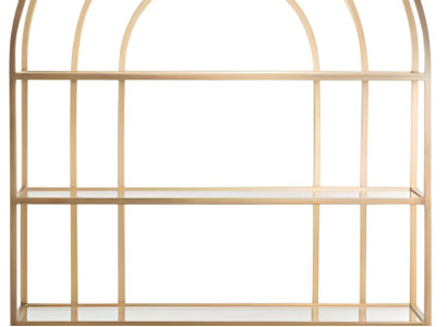 Elegantes Bücherregal mit Bogenrahmen aus goldfarbenem Metall