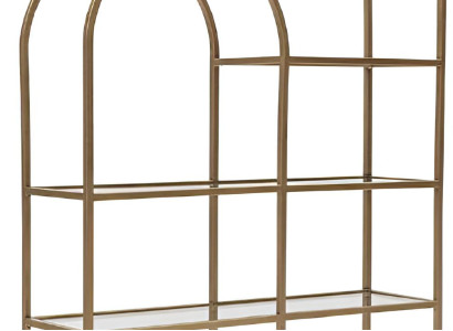 Elegantes Bücherregal mit Bogenrahmen aus goldfarbenem Metall