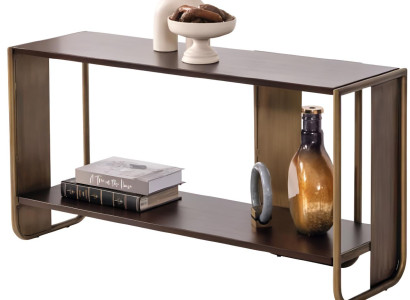 Konsolentisch mit Metallrahmen und Holzregal in edlem Design