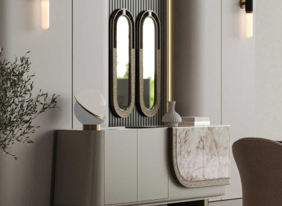 Elegante Wohnzimmer Konsole Designer Spiegel Holz Anrichte 2tlg