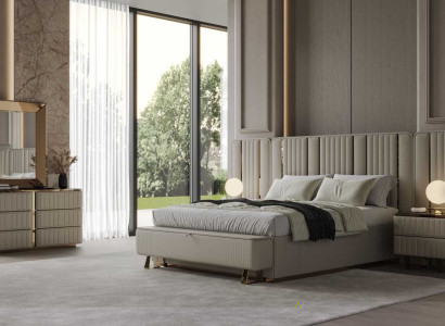 Beige Schlafzimmer Garnitur Doppelbett 2x Nachttische Schminktisch