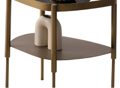 Beistelltisch mit goldenen Metallrahmen und marmorierter Oberfläche