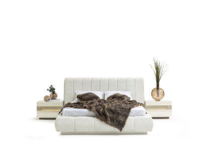 3-tlg. Set in Beige – Bett mit 2 Nachttischen, Elegant und Gemütlich