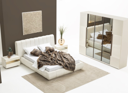 Elegantes 4-tlg. Schlafzimmer-Set in Beige – Bett & Kleiderschrank