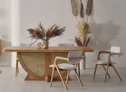 Designstuhl mit Armlehnen Holzgestell und Stoffpolster Modern Grau Möbel