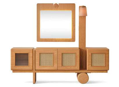 Kommode mit Spiegel und LED-Lampe im modernen Holzdesign Hochwertig Möbel