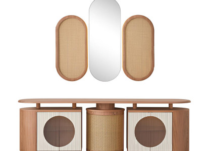 Modernes Sideboard mit einzigartigem Design und Spiegel-Set Braun Hochwertig