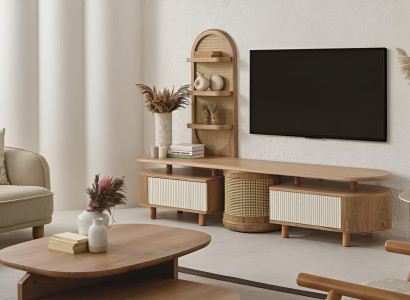 Modernes TV-Lowboard mit Regalen und stilvollen Akzenten braun luxuriöse Möbel