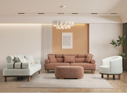 Weiß-Beige Sofagarnitur Designer Polstermöbel Edle 3-Sitzer Sofas