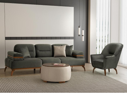 Exklusives Wohnzimmer Textil-Set Designer 3-Sitzer Polstersessel