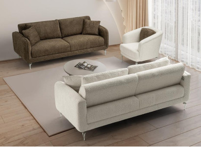 Braun-Beige Wohnzimmer Sofagarnitur Designer Polstersofas Sitzmöbel
