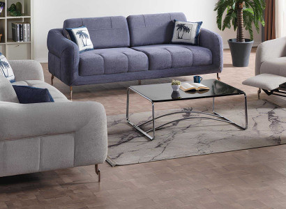 Grau-Blaue Sofagarnitur Designer Polstersofas Edle Textil Couchen