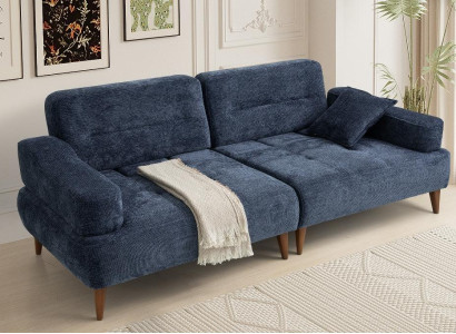 Modernes Blaues 3-Sitzer Sofa Stilvolle Wohnzimmer Textilcouch 3-er