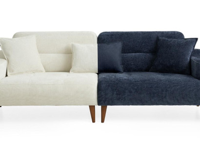 Weiß-Blaue Wohnzimmer Polstercouch Designer 3-Sitzer Textilsofa
