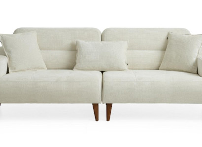 Weiße Polstercouch Designer Holzfüße Wohnzimmer Textil 3-er Sofa