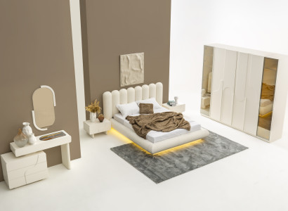 Komplettes 6-tlg.Schlafzimmer-Set – Bett, Kleiderschrank, Schminktisch & Spiegel