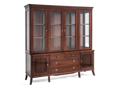 Klassisches Vitrinenschrank mit Schubladen und Glastüren aus Holz