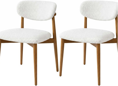 2x-Stuhl Stil modern Farbe braun weiß Holz weich Stoff Minimalismus