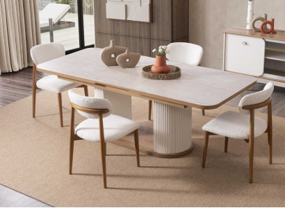 Esstisch 4x Stuhl Stil modern Farbe braun weiß neu Holz Esszimmer