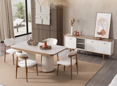 Esstisch 4x-Stuhl Sideboard Esszimmer Stil modern Farbe braun weiß neu