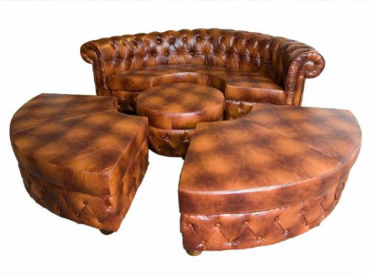 Chesterfield Rundsofa Ledersofa Ecksofa Couch Polster Sitz Rund Sofa Garnitur