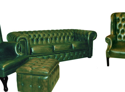 Chesterfield Sofagarnitur Sofa Couch Polster Sitz Set 2x Ohrensessel 3 Sitzer