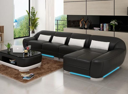 Ledersofa Couch Wohnlandschaft Ecksofa Eck Garnitur Design Modern Sofa G8022C