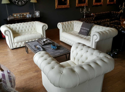 Chesterfield Sofagarnitur 3+2+1 Echtes Italienisches Rindsleder Sofa Couch Neu
