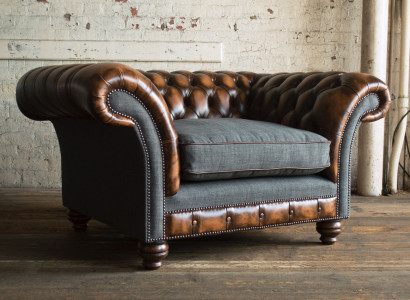 Chesterfield Sessel Fernseh Design Polster Sofa Couch Chesterfield Textil Neu F1