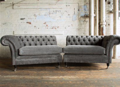 XXL Big Sofa Couch 2 Teile Chesterfield Leder Textil Sitz Polster Garnitur Neu