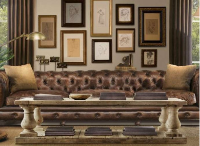 XXL Big Couch Dubai Vintage Leder Chesterfield Sofa Couch Sitz Garnitur 300cm