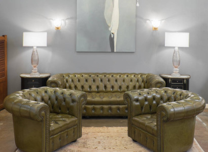 Chesterfield Leder Design Luxus Sofagarnitur Couch Sofa Polster 3+1+1 Sitzer