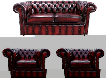 Chesterfield Ledersofa  Textil Couch Stoff Polster Sofa Garnitur Sitz Neu 2+1+1