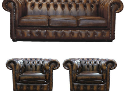 Chesterfield Leder Design Luxus Sofagarnitur Couch Sofa Polster 3+1+1 Sitzer 186