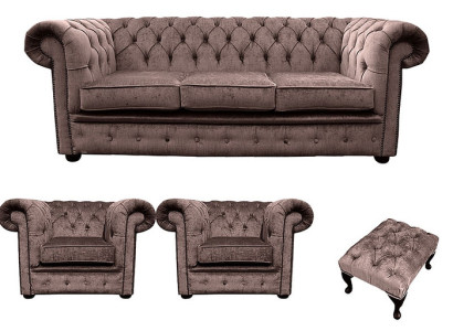 Chesterfield Polster Sofas Klassischer Leder Schaffhau 3+1+1 Sitzer + Hocker 68