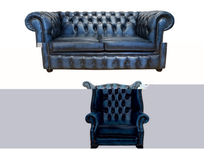 Chesterfield Ledersofa Textil Stoff Sofa Couch Ohrensessel Sofagarnitur 2 Sitzer