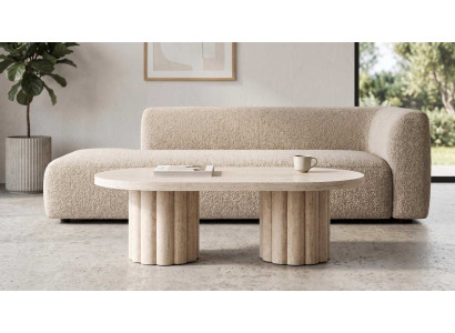 Couchtisch Oval Travertin Optik Beige Modern Design Rillen Beine Sofort