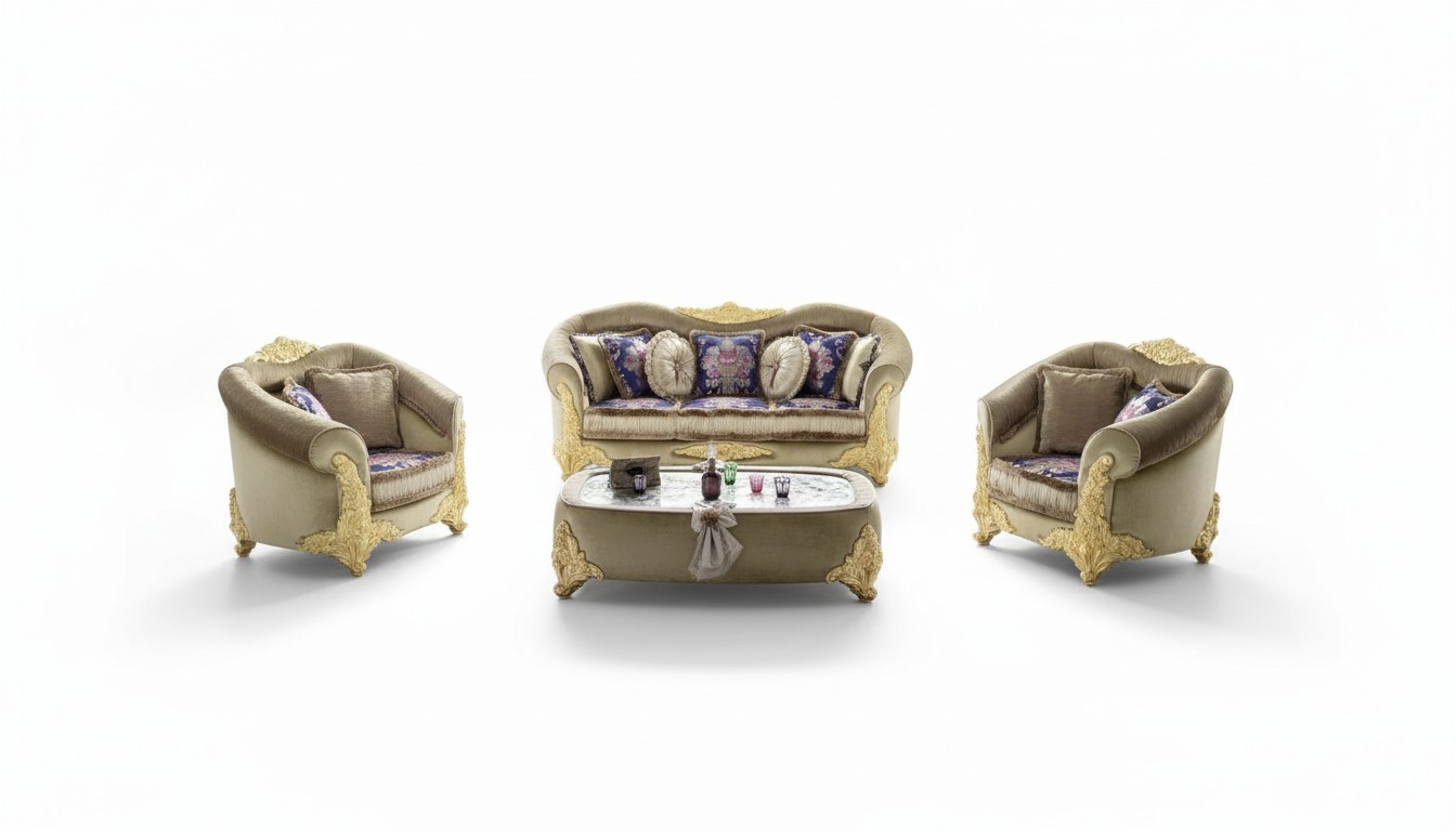 Sofa Polster 3 2 1 Sitzer Barock Holz 3tlg. Luxus Möbel Klassischer Sofagarnitur
