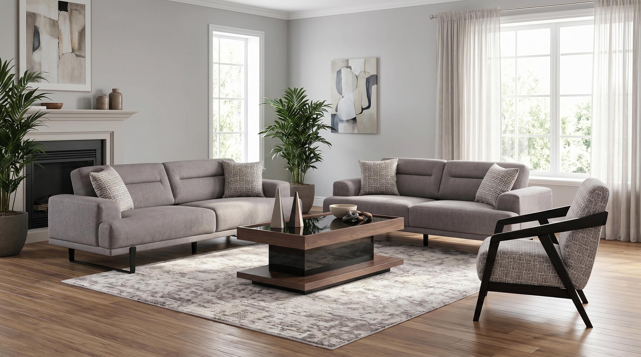 Wohnzimmer-Set mit 3+3+1-Sitzer und großzügiger Sitzfläche