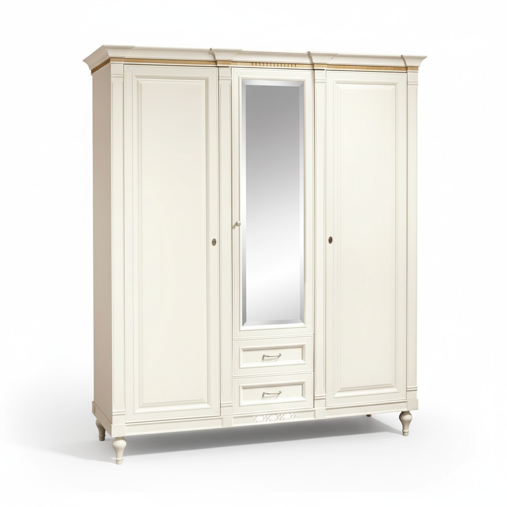 Klassischer Schrank Kleiderschrank Massiv Landhaus Großer Spiegelschrank FL-D3