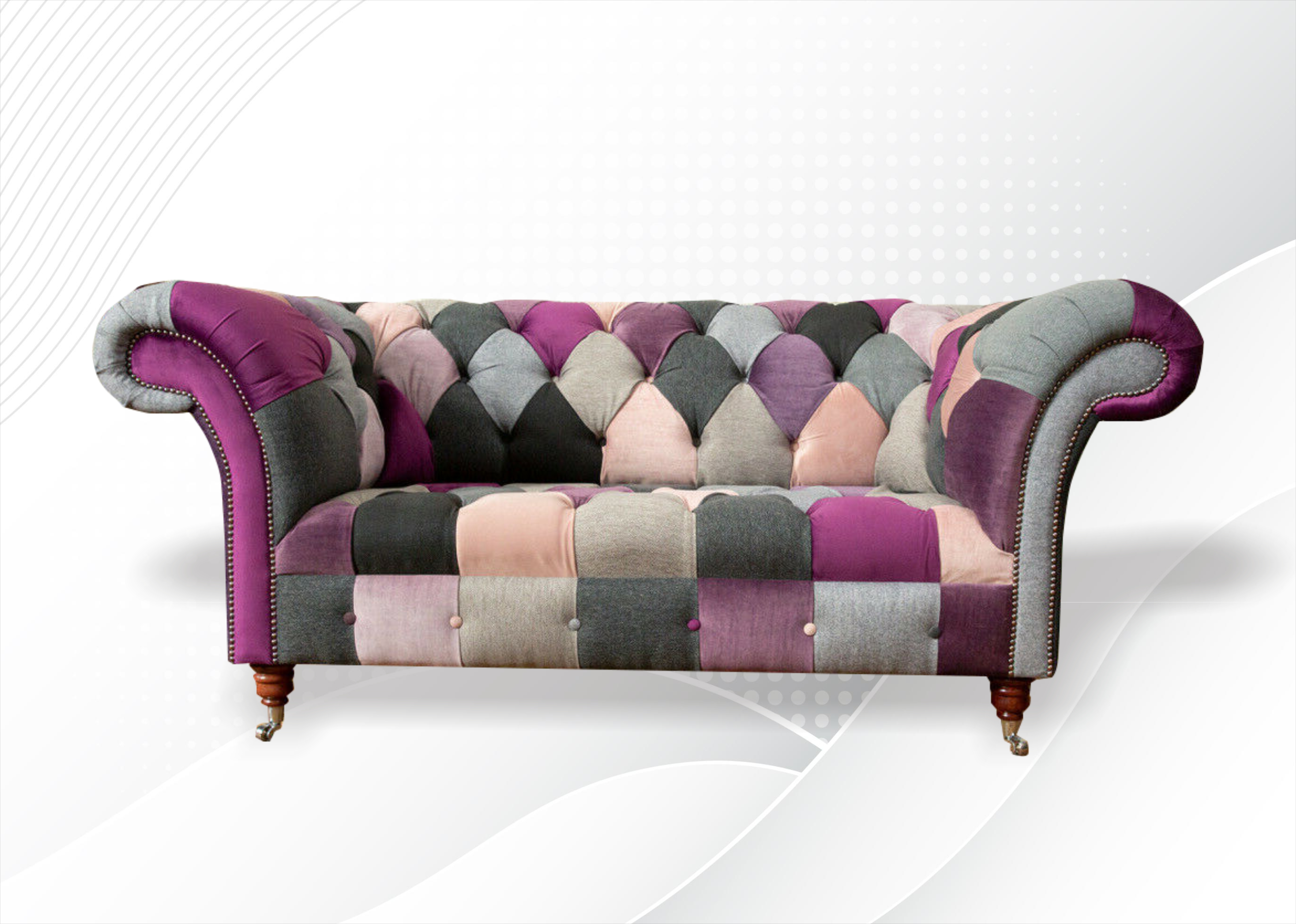 Wohnzimmer Möbel Stoff Textil Bunte Chesterfield Dreisitzer Sofa Couch Polster